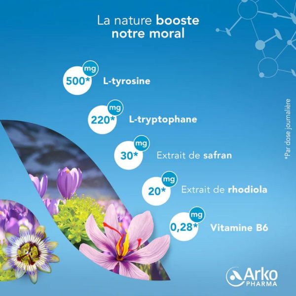 Arkorelax Moral+ dopamine & sérotonine humeur positive, équilibre mental, fatigue (60 comprimés)