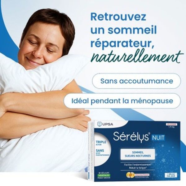 Sérélys Nuit sans accoutumance, sommeil, sueurs nocturnes (péri)ménopause (30 gélules végétales)