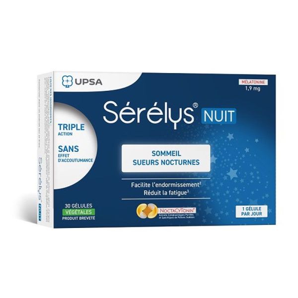 Sérélys Nuit sans accoutumance, sommeil, sueurs nocturnes (péri)ménopause (30 gélules végétales)