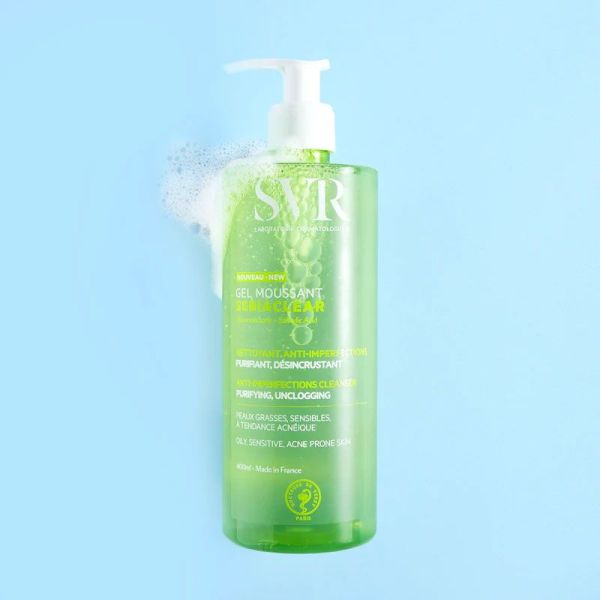 SVR Sebiaclear Gel Moussant nettoyant anti-imperfections, purifiant, désincrustant (400 ml)