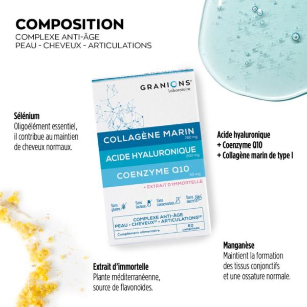 Complexe Anti-Âge collagène, acide hyaluronique & coenzyme Q10 (60 comprimés)