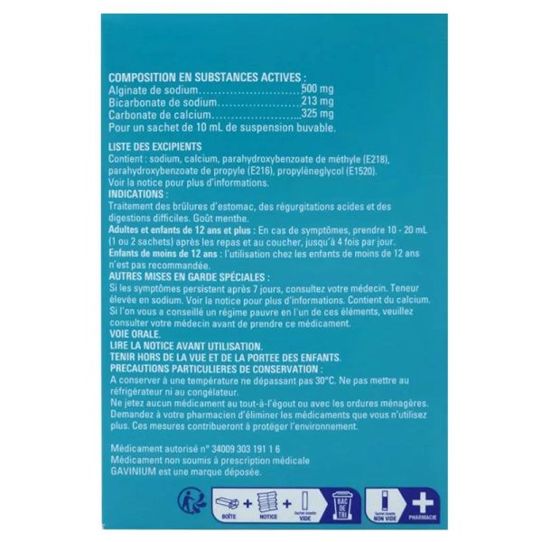 Gavinium Suspension buvable en sachet goût menthe (24 sachets de 10 ml)
