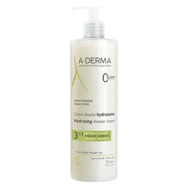 A-Derma Crème Douche Hydratante 3-en-1 nettoie, hydrate, protège les peaux fragiles (750 ml)