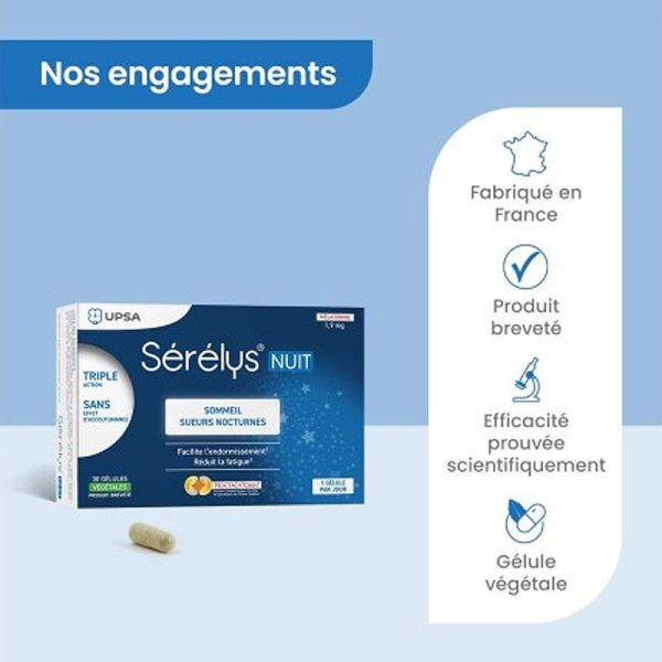 Sérélys Nuit sans accoutumance, sommeil, sueurs nocturnes (péri)ménopause (30 gélules végétales)