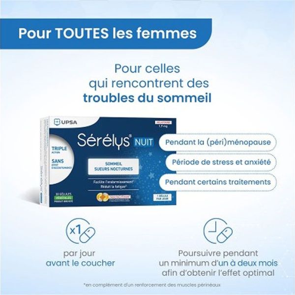 Sérélys Nuit sans accoutumance, sommeil, sueurs nocturnes (péri)ménopause (30 gélules végétales)