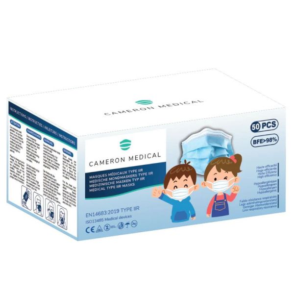 Cameron Medical Masques Médicaux enfant (Bleus, x50)
