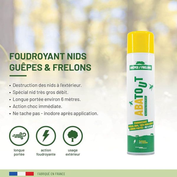 Abatout Spray foudroyant spécial nids de guêpes et frelons (600 ml)