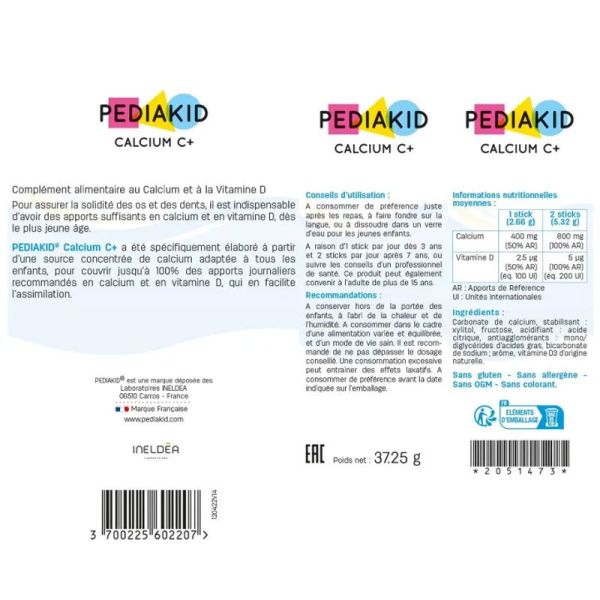 Pediakid Calcium C+ avec Vitamine D (14 sticks)