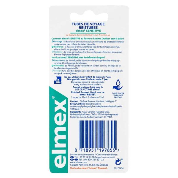 Elmex Dentifrice Sensitive Original sans colorant format Voyage (2 x 12 ml)