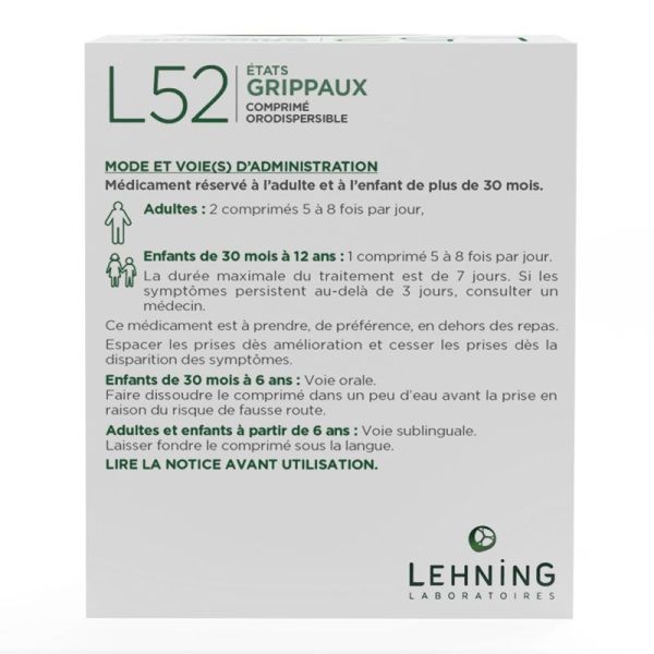 Lehning L52 États grippaux (100 comprimés orodispersibles)