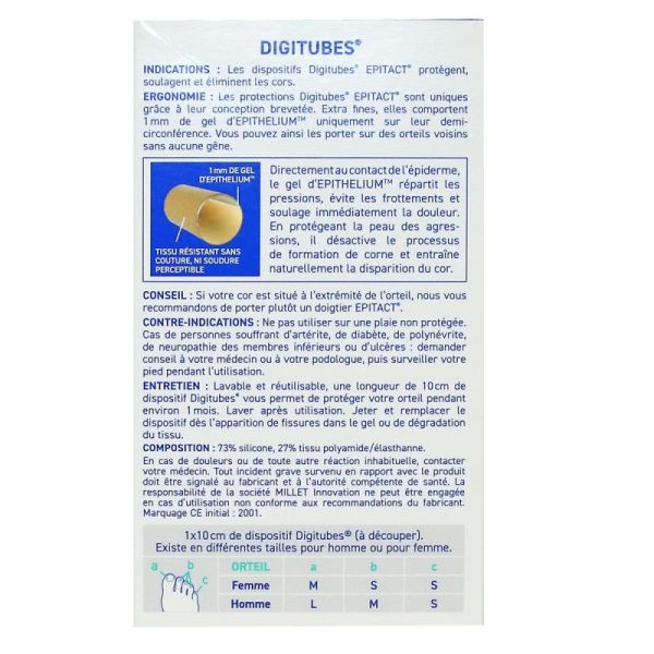 Epitact Digitube Protège-Orteils Epithelium 26 pour Cors (Taille M) (3 x 10 cm)