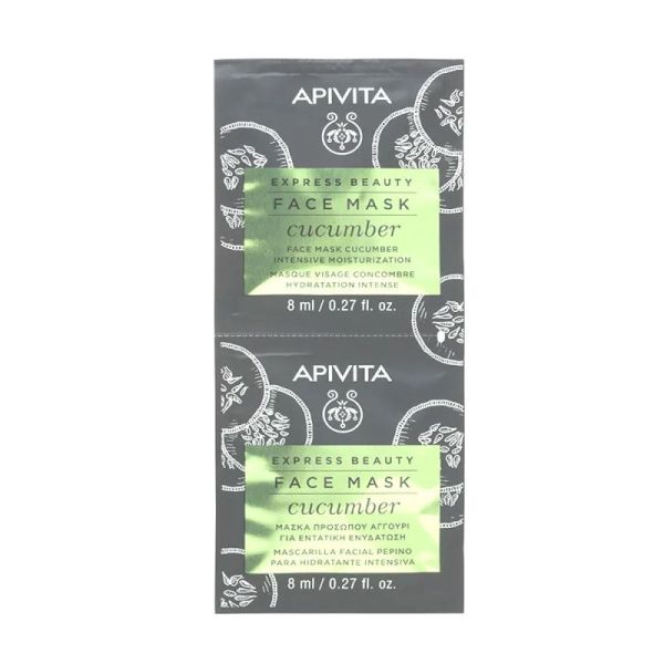 Apivita Express Beauty Masque Visage Hydratation Intense au Concombre (2 x 8 ml)