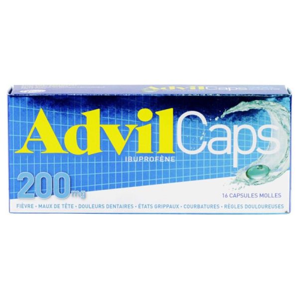 Advil AdvilCaps Ibuprofène 200 mg maux de têtes, états grippaux, douleurs & règles douloureuses (16 capsules)