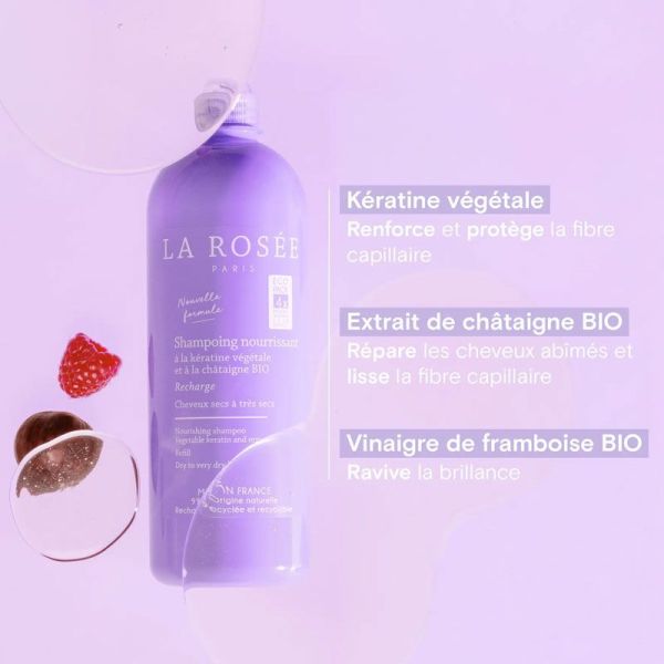 La Rosée Shampoing nourrissant à la kératine végétale et à la châtaigne bio (recharge 400ml)