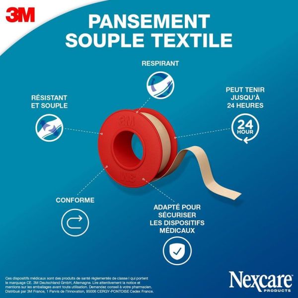 3M Nexcare Sparadrap Flexible en ruban (4,2 m x 12,5 mm)