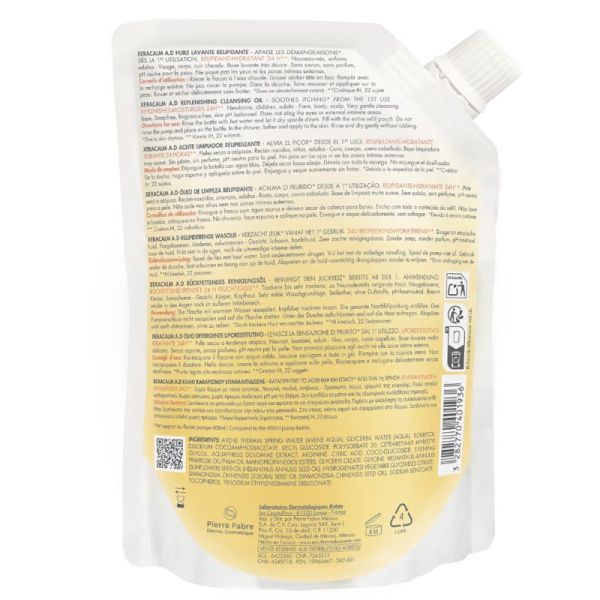 Avène Xeracalm AD Huile Lavante Relipidante peaux sèches à atopiques (éco-recharge 400 ml)