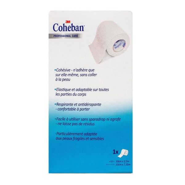 Coheban Bande de Contention Cohésive Blanche 100mmx3,5m
