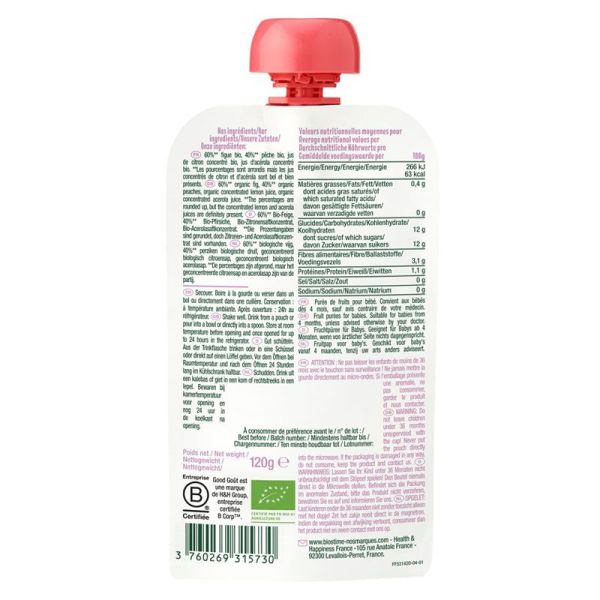 Good Gout Compote bébé Figue Pêche bio dès 4 mois (120 g)