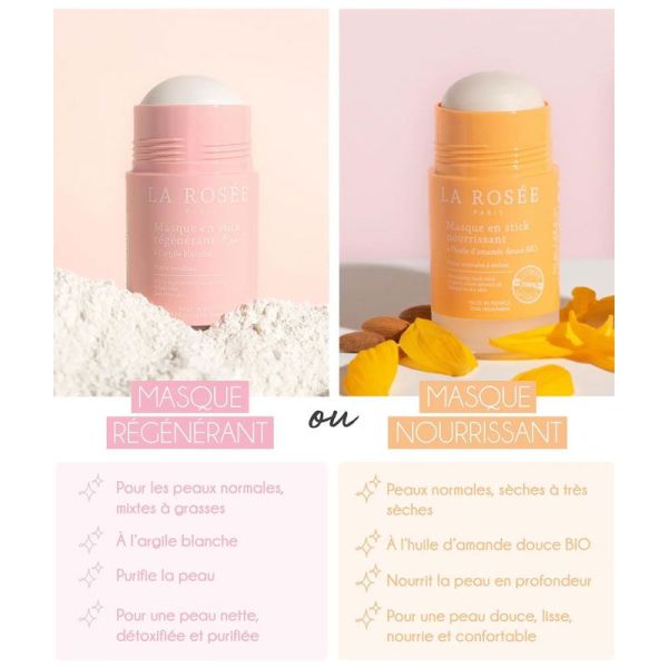 La Rosée Masque régénérant en stick 3 en 1 à l'argile blanche peaux sensibles (75 ml)