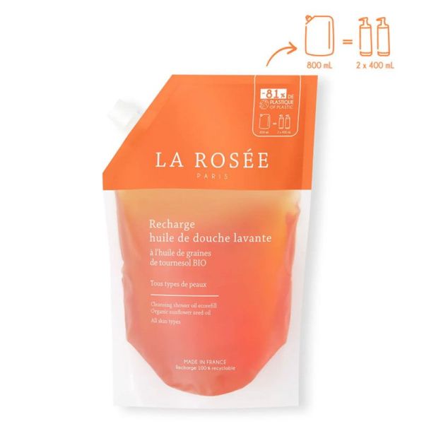 La Rosée Éco-recharge Huile de douche lavante à l'huile de graines de tournesol bio (800 ml)