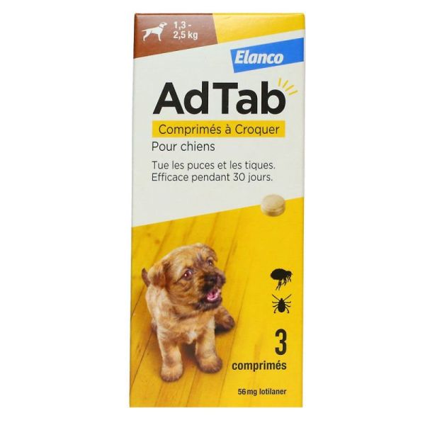 Elanco Adtab 56Mg Lotilaner Antiparasitaire pour Chiens 1.3-2.5Kg 3 comprimés