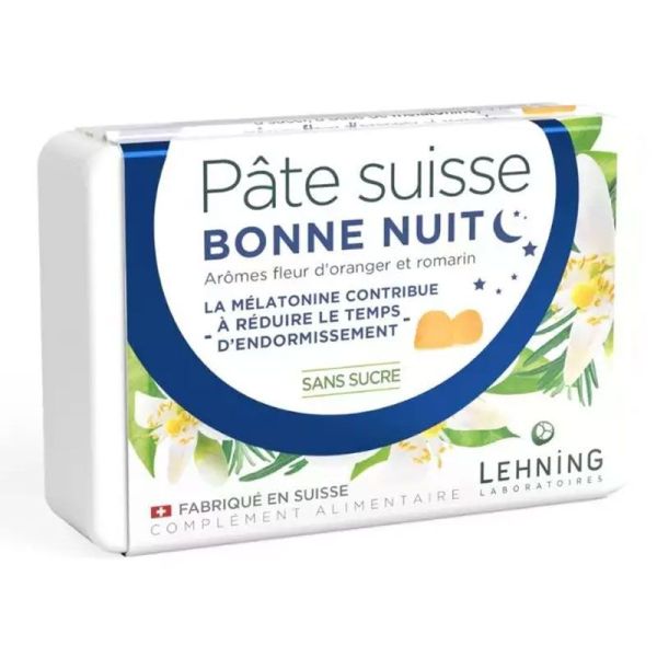 Lehning Pâte Suisse Bonne Nuit endormissement rapide, fleur d'oranger & romarin (40 gommes)