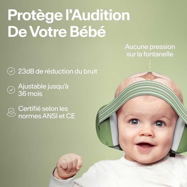 Alpine Muffy Baby Casque Anti-Bruit Bébé jusqu'à 36 mois vert (+ pochette de transport offerte)