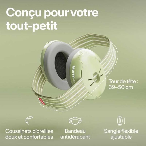 Alpine Muffy Baby Casque Anti-Bruit Bébé jusqu'à 36 mois vert (+ pochette de transport offerte)