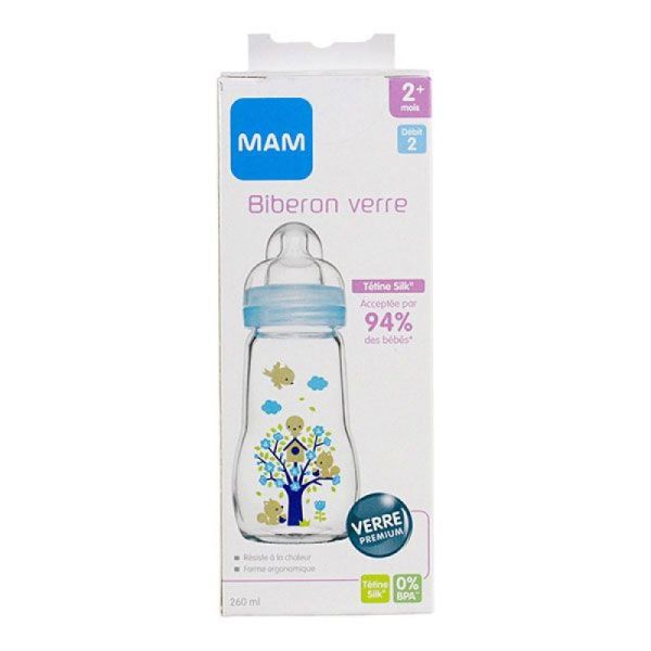 MAM Biberon Verre Bleu Debit 2 260Ml