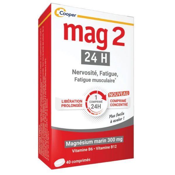 Cooper Mag 2 24H Magnésium marin 300mg, nervosité, fatigue (Lot de 2 x 40 comprimés)