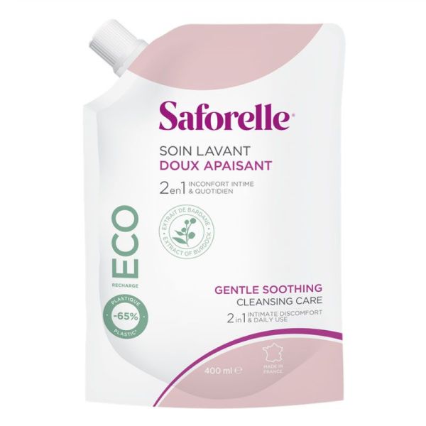 Saforelle Soin Lavant Doux 2-en-1 inconfort intime & quotidien Eco-Recharge (400 ml)