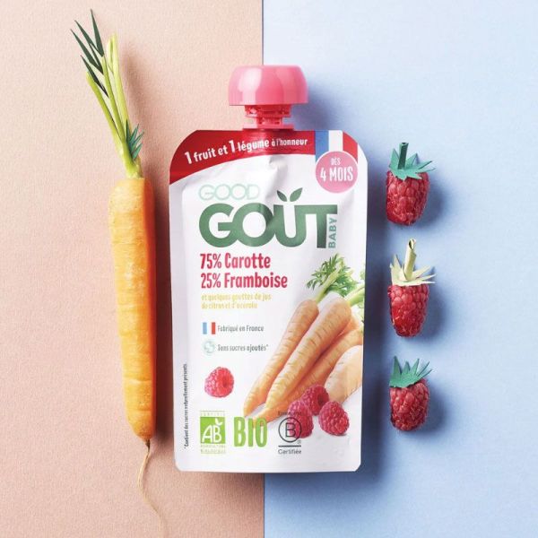 Good Goût Purée de fruits et légumes bio bébé dès 4 mois Carotte/Framboise (120 g)