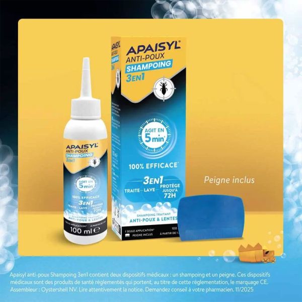 Shampooing Anti-Poux et lentes 3-en-1 100% efficace traite, lave et protège (200 ml)