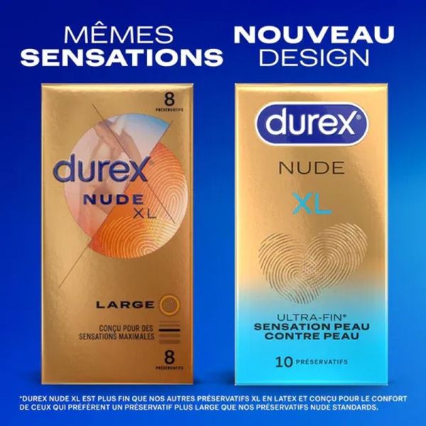Durex Préservatifs Nude XL ultra fins, sensation peau contre peau (x10)