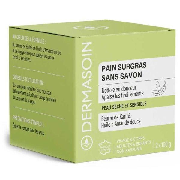 Dermasoin Pain Surgras Sans Savon au beurre de karité peaux sèches & sensibles (2 x 100 g)