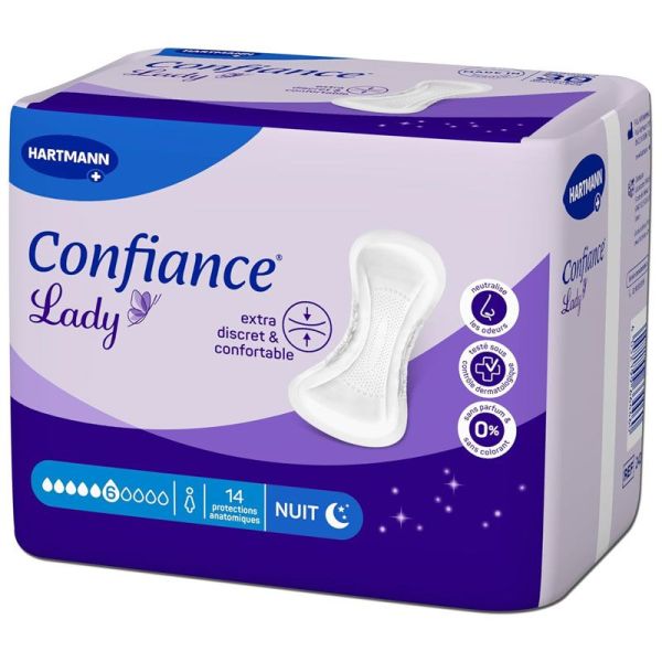Confiance Lady protections anatomiques nuit discrètes & confortables, 6 gouttes (x14)