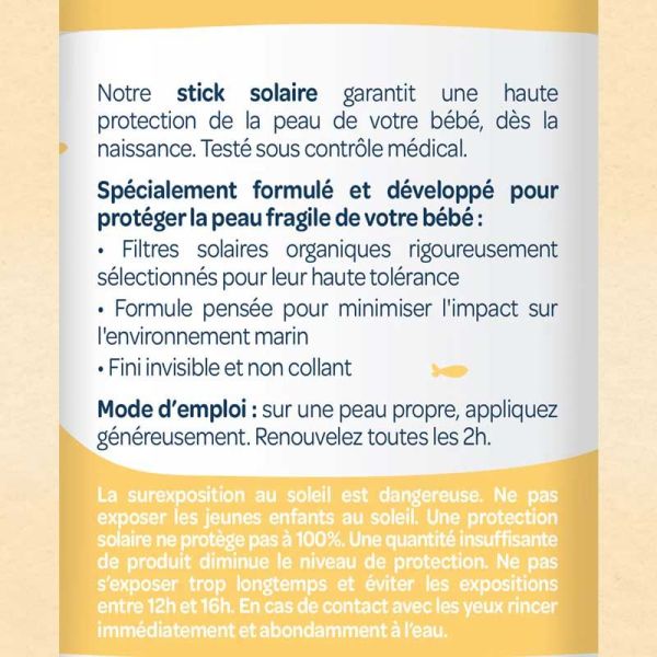 Biolane Stick Solaire Bébé SPF50 visage et corps haute protection, résistant à l'eau (20 ml)