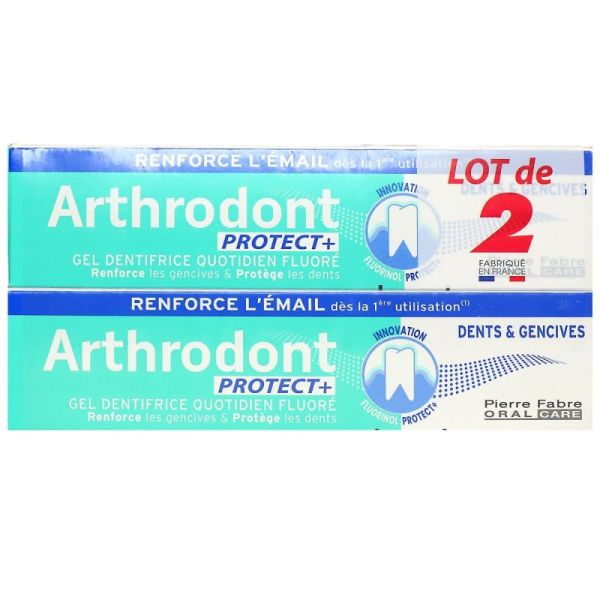 Arthrodont Protect+ Gel dentifrice quotidien fluoré, protection gencives et dents (2 x 75 ml)