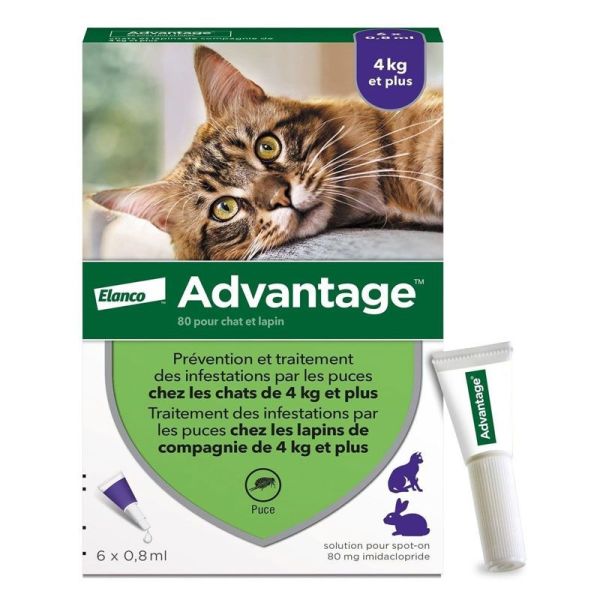 Advantage 80 anti-puces pour chats & lapins de plus de 4 kg (6 x 0,8 ml)