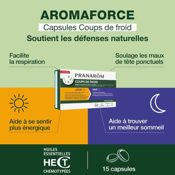 Pranarôm Coups de Froid Jour & Nuit aux huiles essentielles 100% naturelles (15 capsules)