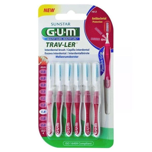 GUM Trav-Ler Brossettes interdentaires réutilisables roses 1,4 mm (x6)
