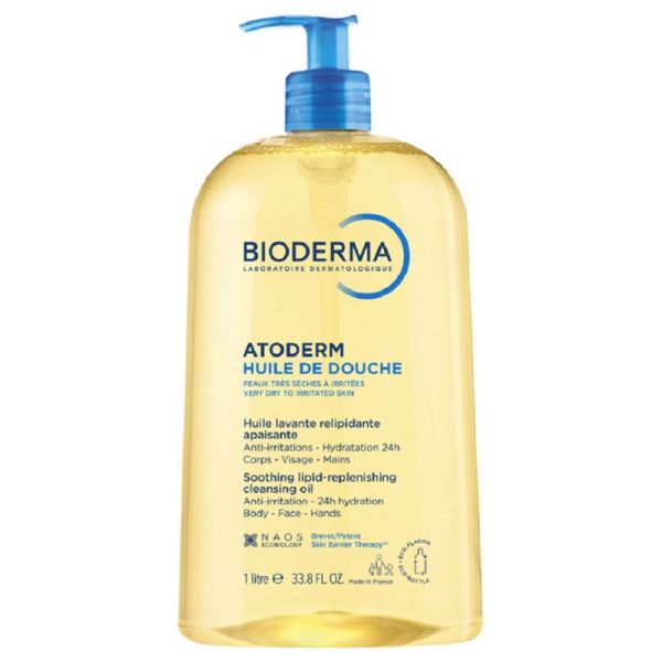 Atoderm Huile de Douche peaux très sèches à irritées, huile lavante relipidante apaisante (1 L)