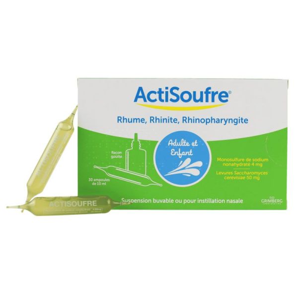 Actisoufre Ampoule buvables ou pour instillation nasale rhume, rhinite, rhinopharyngite (30 ampoules)