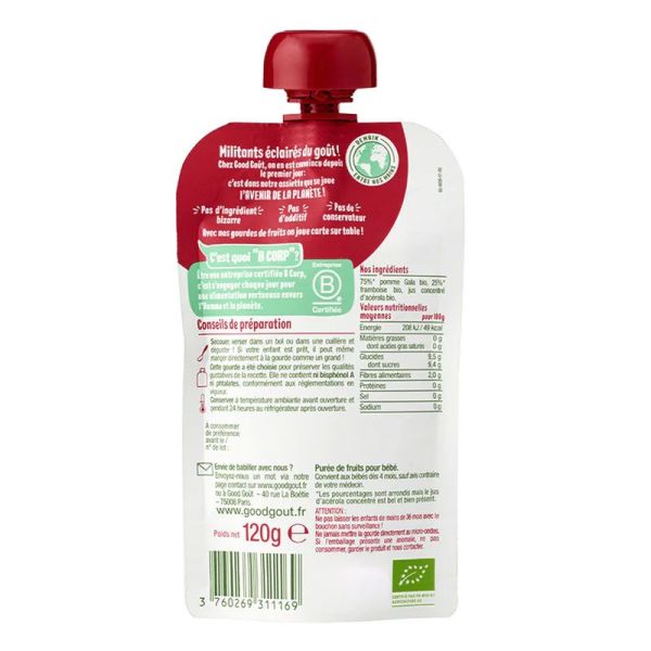 Good Goût Baby Purée bio Pomme Framboise bébé dès 4 mois (120 g)