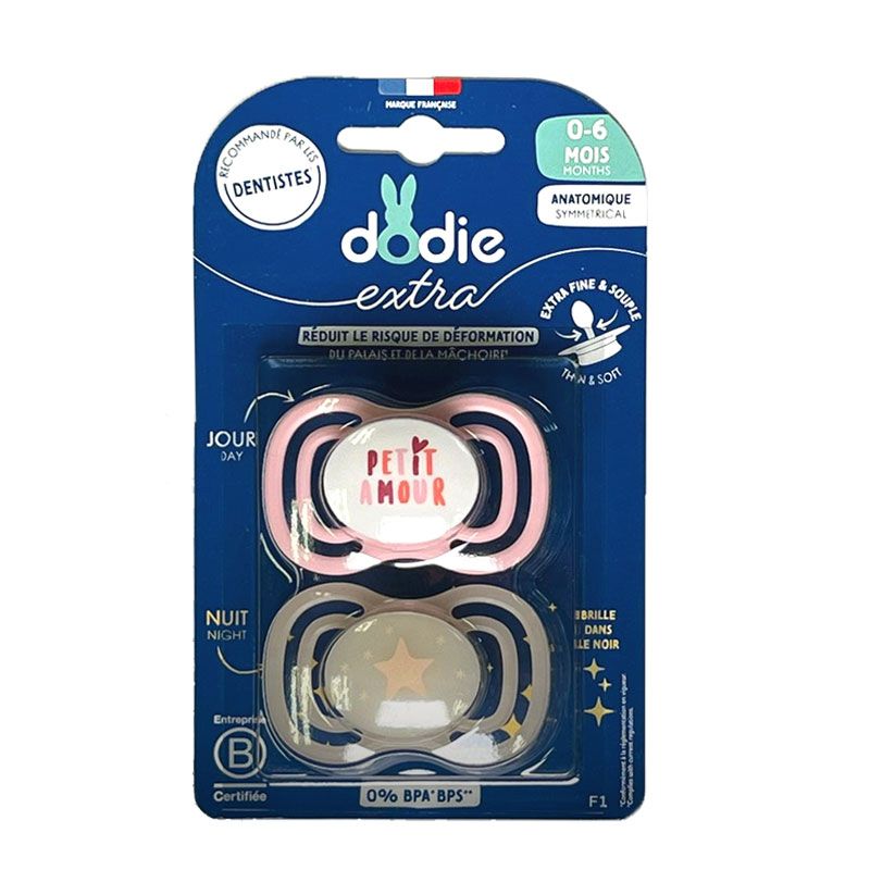 Sucettes Dodie Essentiel - Lot De 6 (4 Jour + 2 Nuit), Anatomiques, Silicone, +18 Mois, Rose