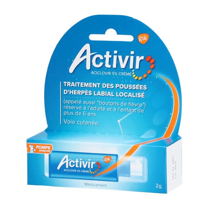 Activir 5% Crème pompe-dose traitement des poussées d'herpès labial ...